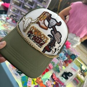 Cowboy Patch Trucker Hat - Olive/White